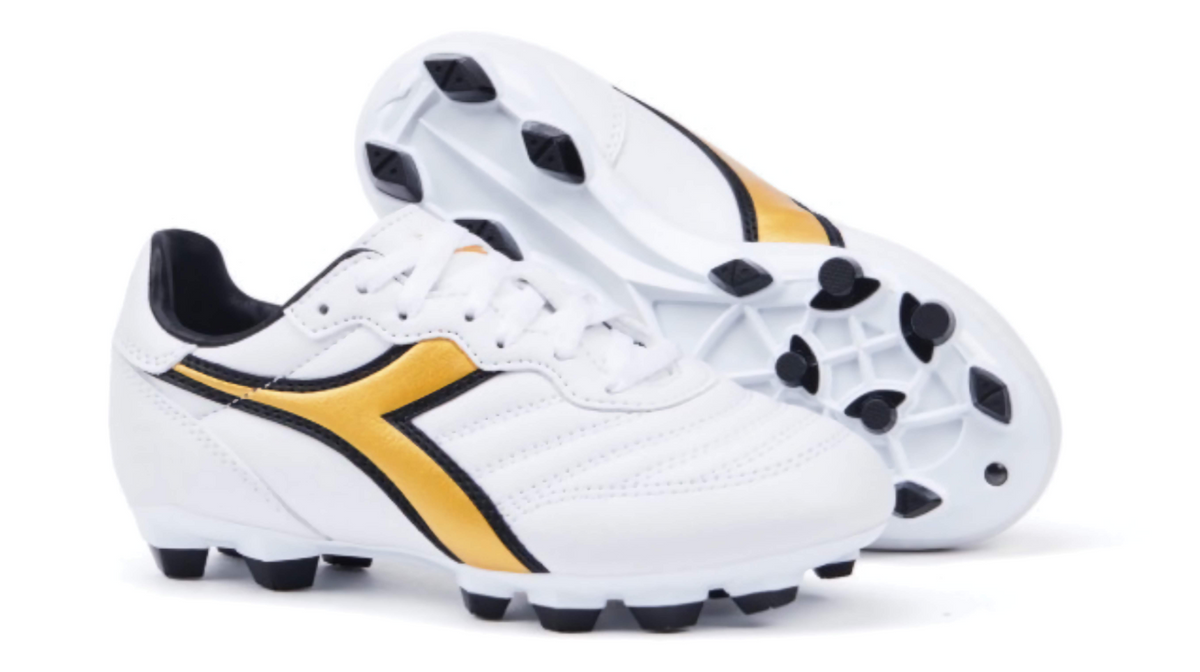 Diadora Brasil R LPU Youth Firm Ground Football Boots White/Gold