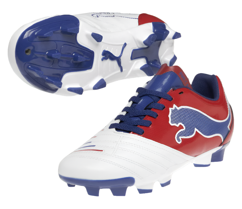 PUMA PowerCat 4.12 FG Jr Firm Ground Football Boots White/Red/Blue