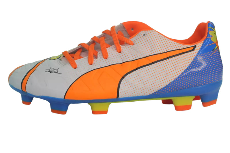 PUMA EvoPOWER 3.2 Pop FG Jr Firm Ground Football Boots White/Orange/Blue